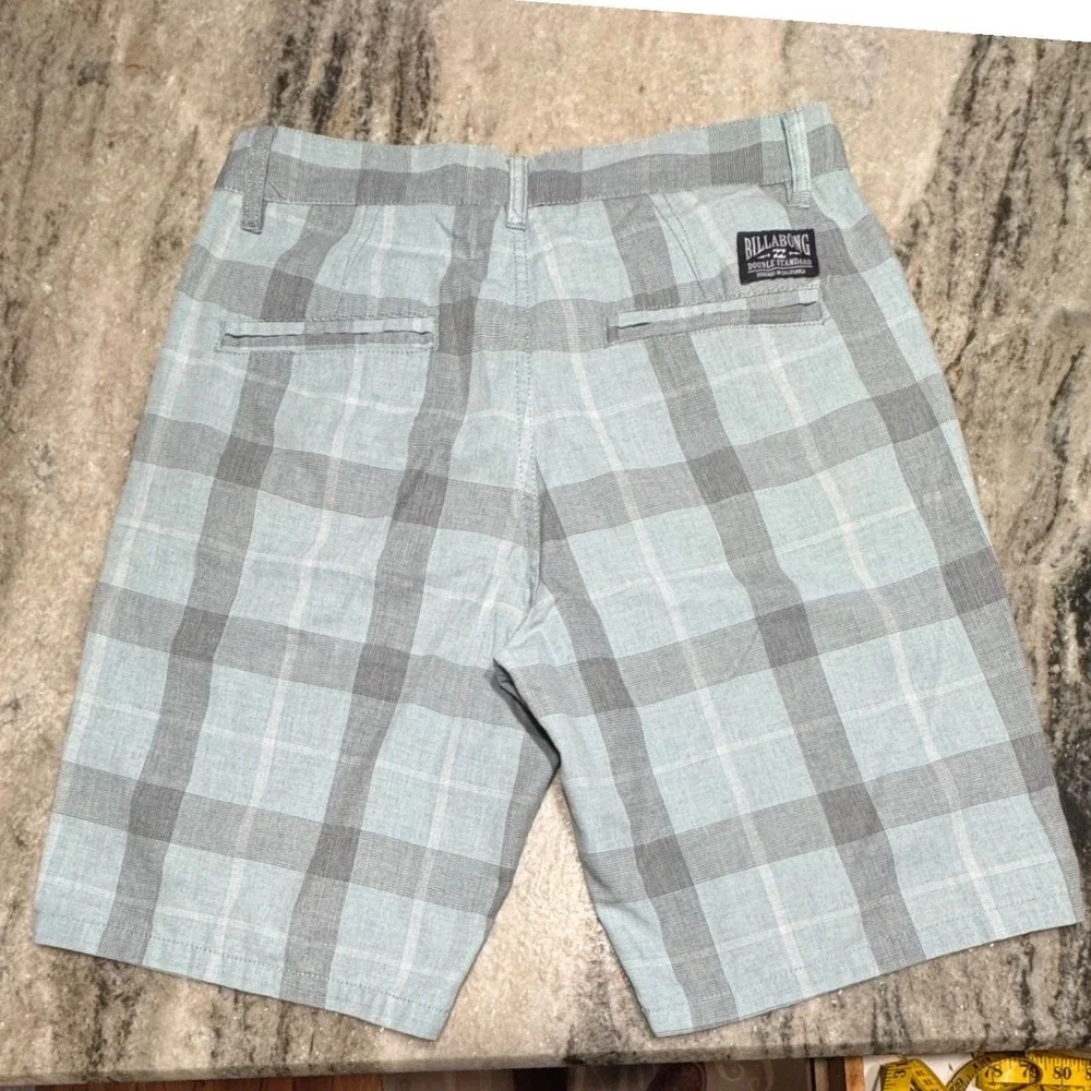 Billabong Shorts Mens 31 Woven Plaid Blue Gray Double Standard Surf Skate VTG